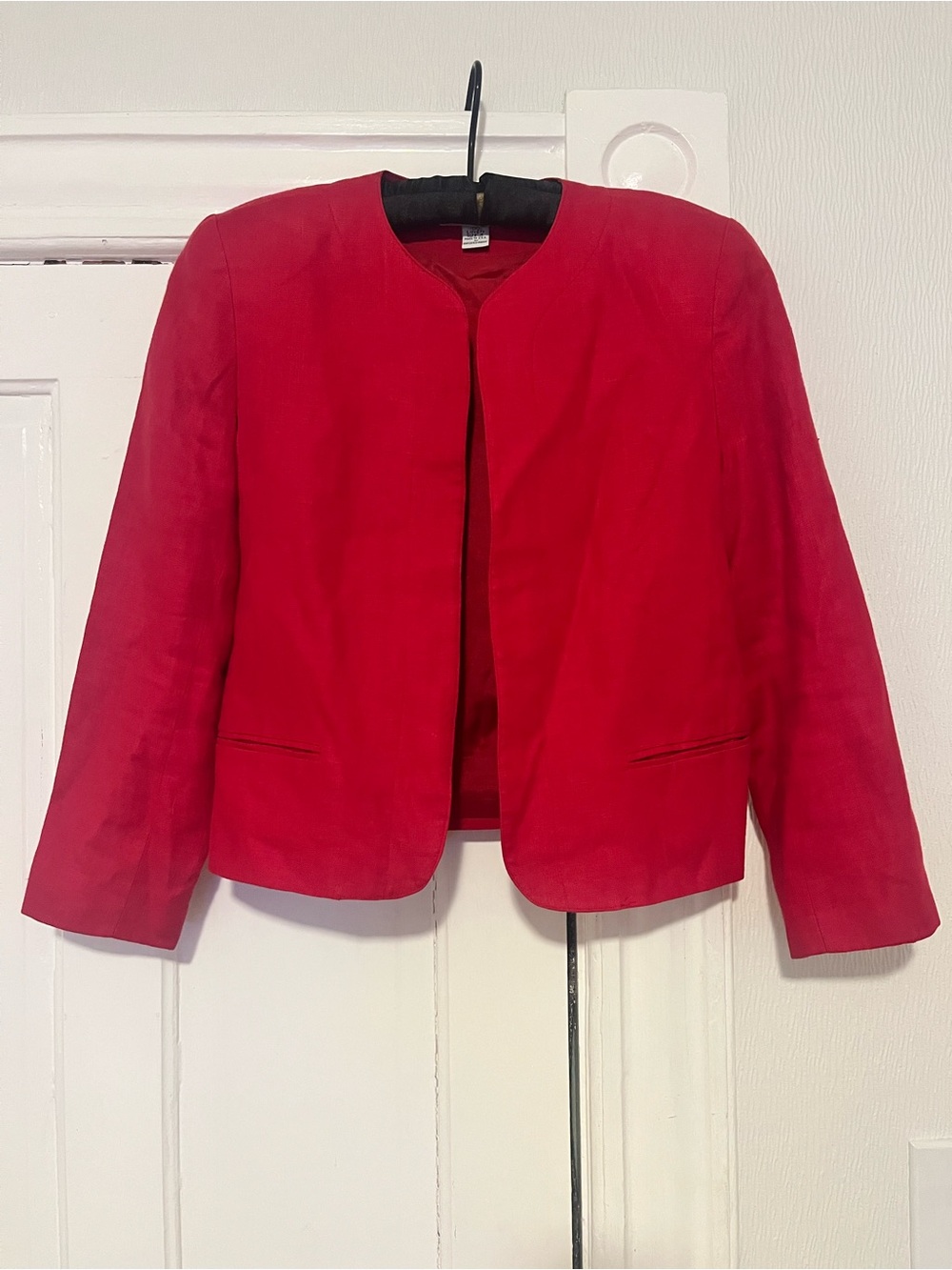 Talbots 100% Linen Red Collarless Open-Front Blazer